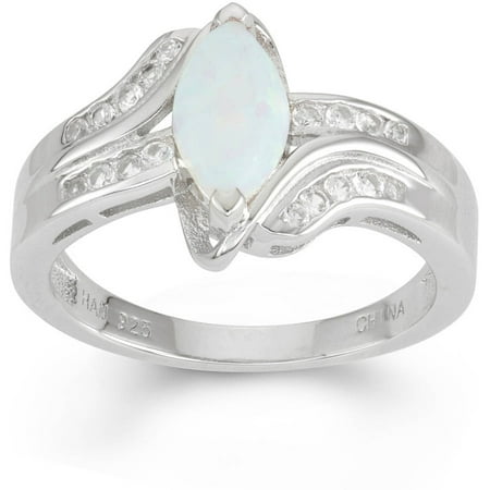 Created Opal and Created White Sapphire Sterling Silver Bypass Ring