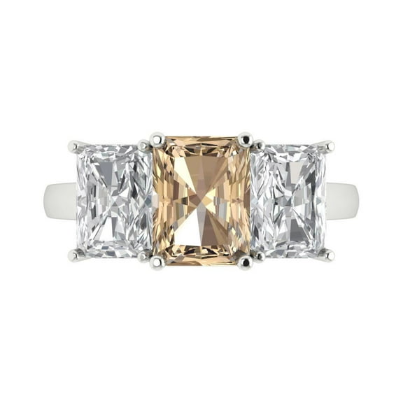 Clara Pucci 14K White Gold 4ct YellowMoissanite Three-Stone Ring for Women