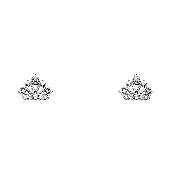 14k White Gold Crown Cubic Zirconia Stud Screw Earrings Stud Earring for Women