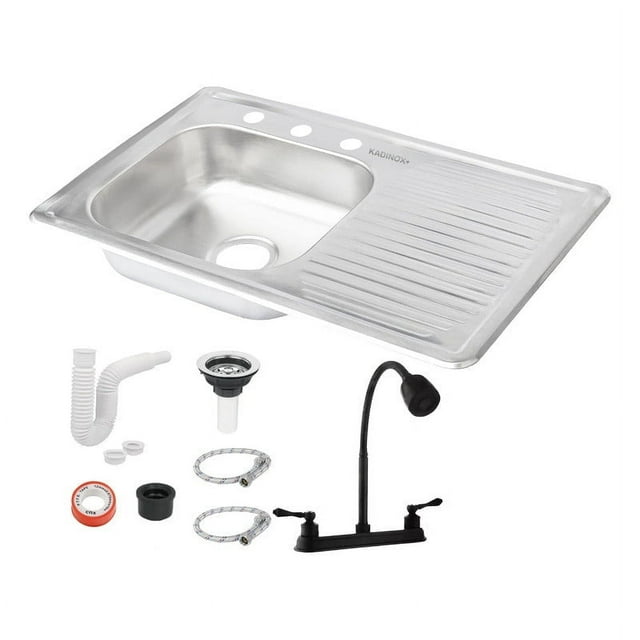 Fregadero Tarja Empotrar Acero Inox 80x50 C/kit Mezc Negra (Escurridor Derecho)