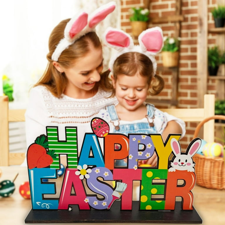 Hello Spring Wooden Block Sign – Easter Bunny Floral Decor For Desk, Shelf, Table (5x5 Inches)