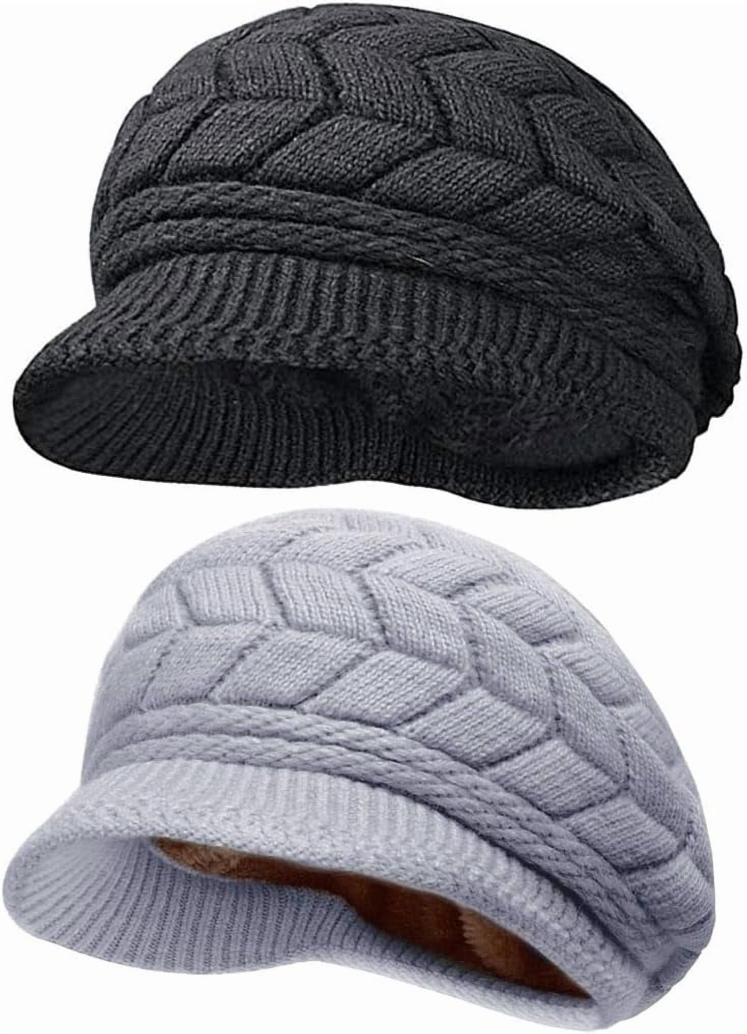 ?Women’s Grey Winter Warm Knit Wool Snow Ski Hat with Visor Womens Winter Beanie Hat Warm Knitted Slouchy Wool Hats Cap  main image 2