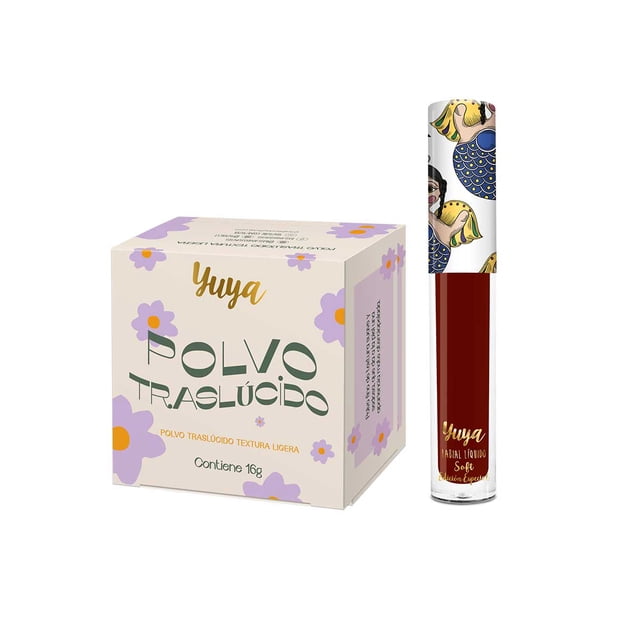 Yuya - Polvo traslúcido con ingredientes naturales 16g + Labial Líquido Soft Paraíso 3g
