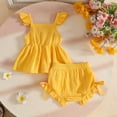thumbnail image 4 of YWIYIUD Toddler Girl Clothes Baby Summer Outfit 3D Floral Flying Sleeve Ruffle Tank Tops Matching Cute Bow Shorts Outfits Set InfantClothing Set Baby Girl Clothes Gift Yellow 6-9 Months, 4 of 8