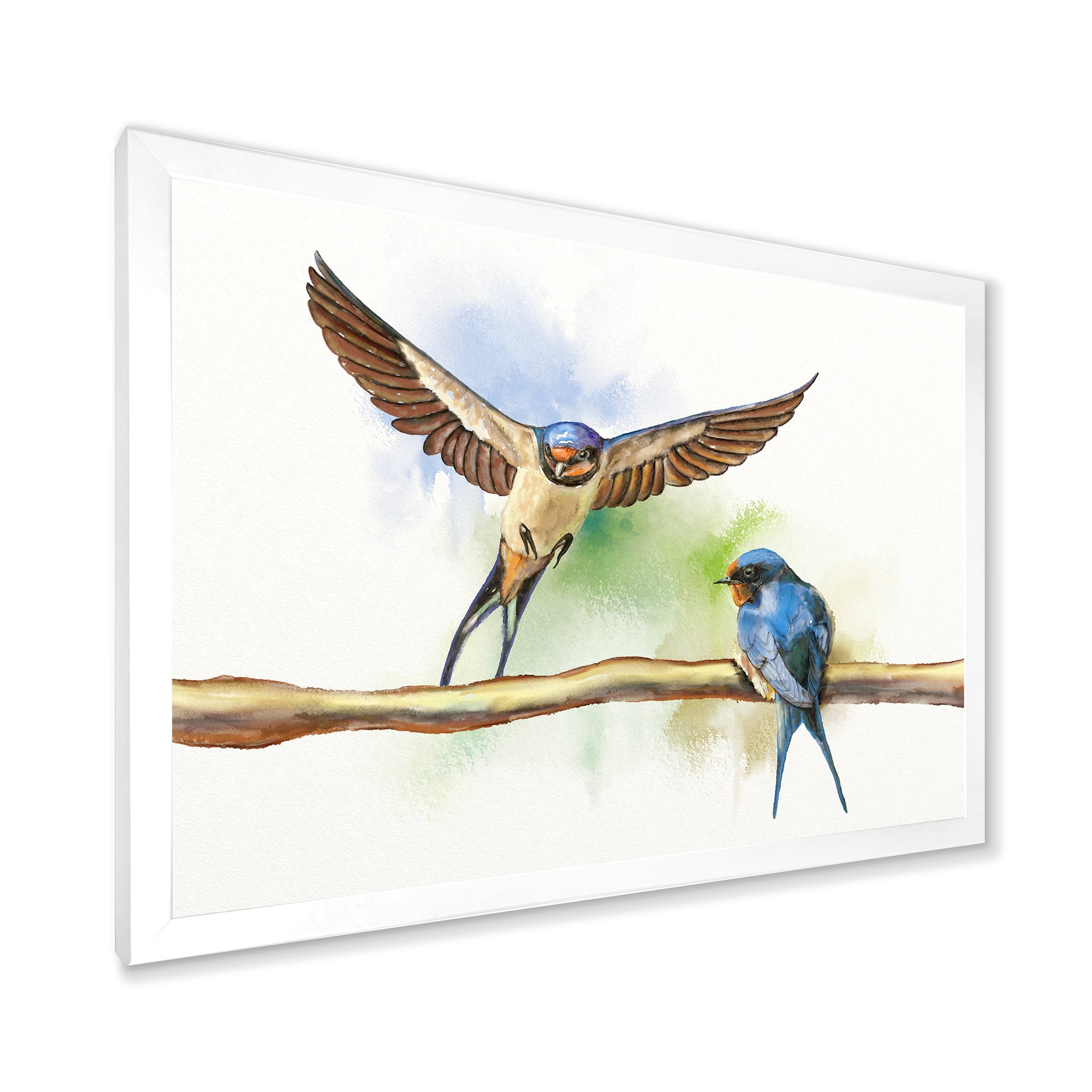 Designart 'Two Barn Swallows Birds On Branch' Farmhouse Framed Art Print
