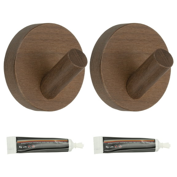 2 Pack Walnut Wood Wall Hooks, Round Coat Hooks Wall Mounted Or Self-Adhesive, For Hanging Towels, Hats, Clothes, Bag, Keys Suitable For Entrance, Bedroom, Kitchen