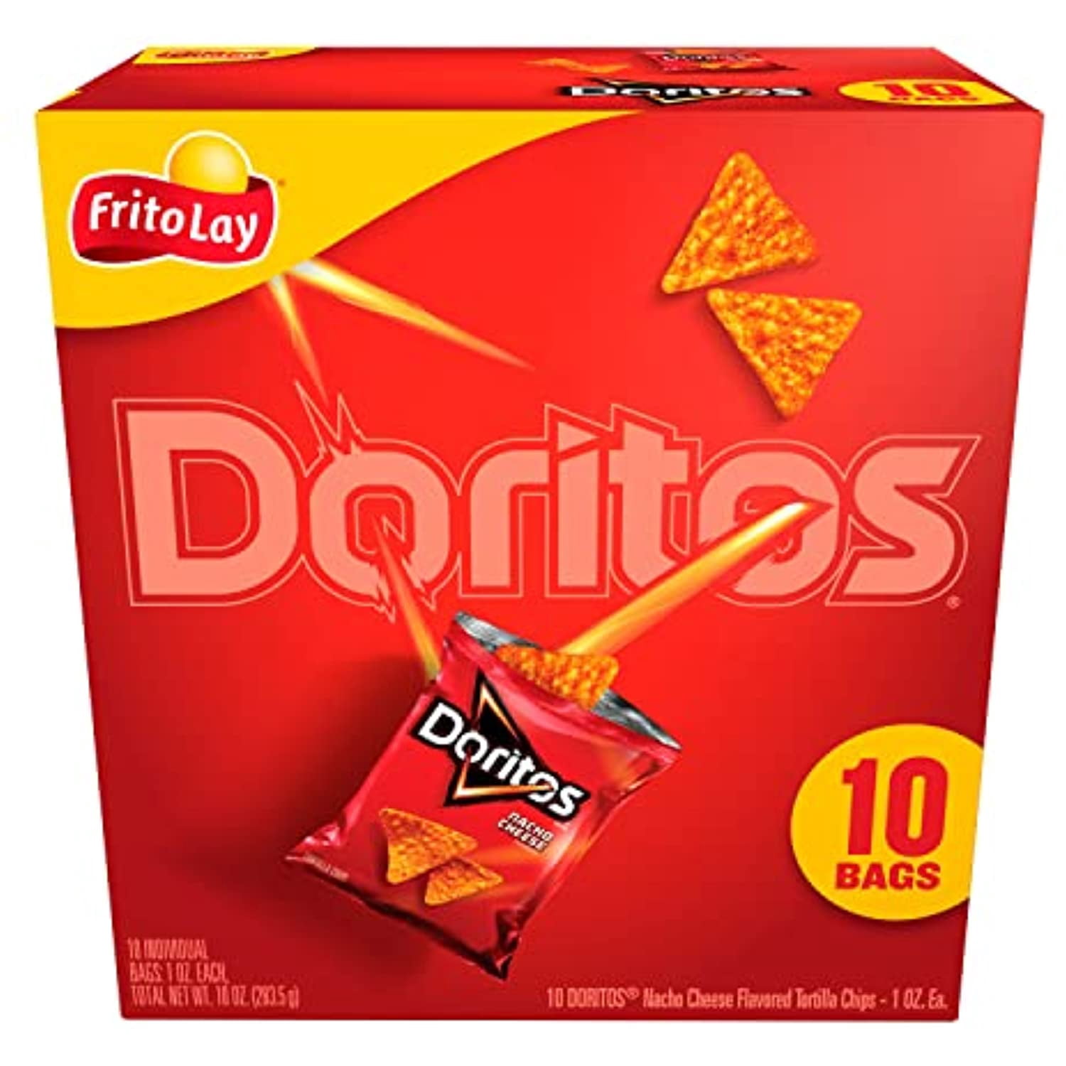 FritoLay Doritos Tortilla Chips, Nacho Cheese, 1Oz Bags (10 Pack