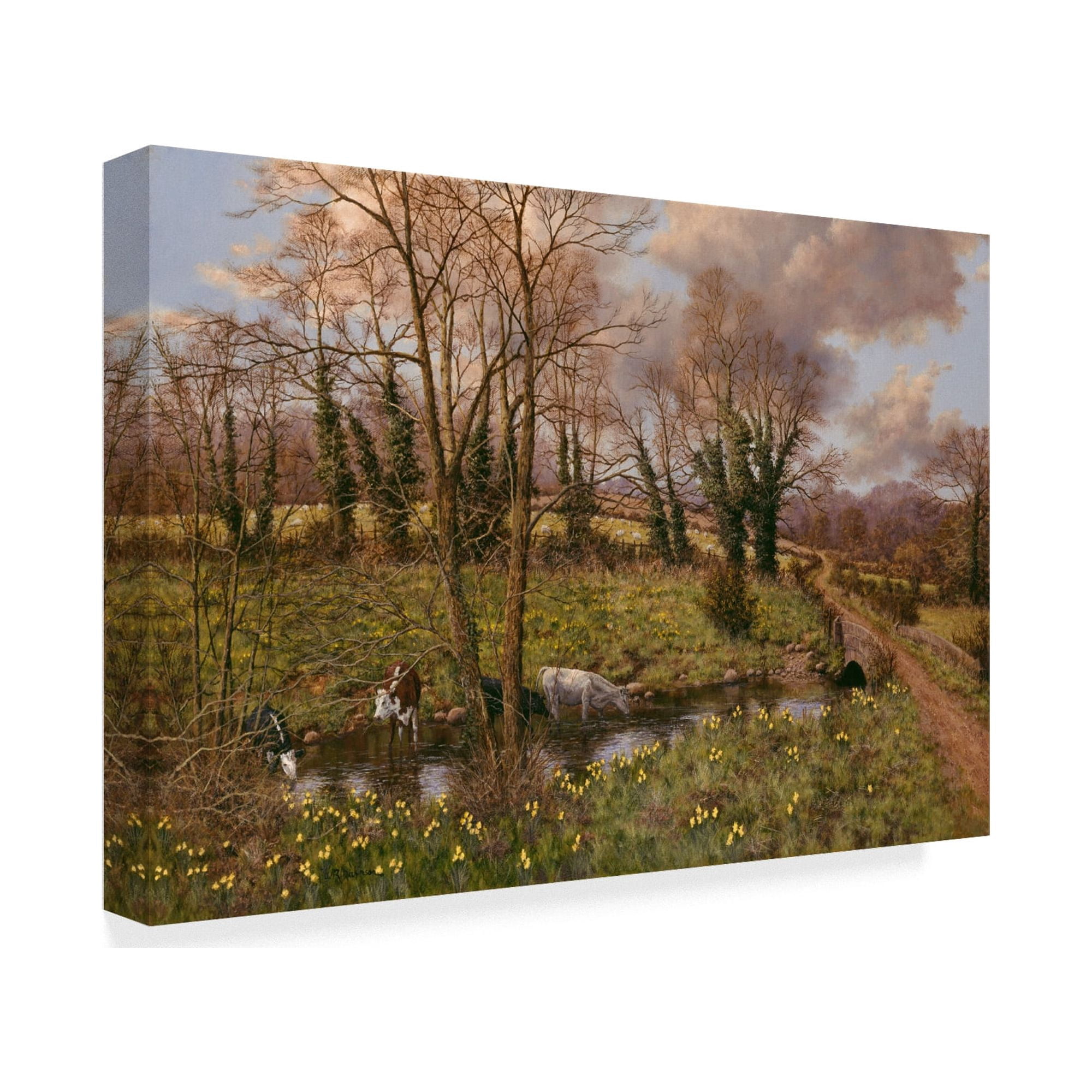 Trademark Fine Art 'Cattle And Daffodils' Canvas Art by Bill Makinson