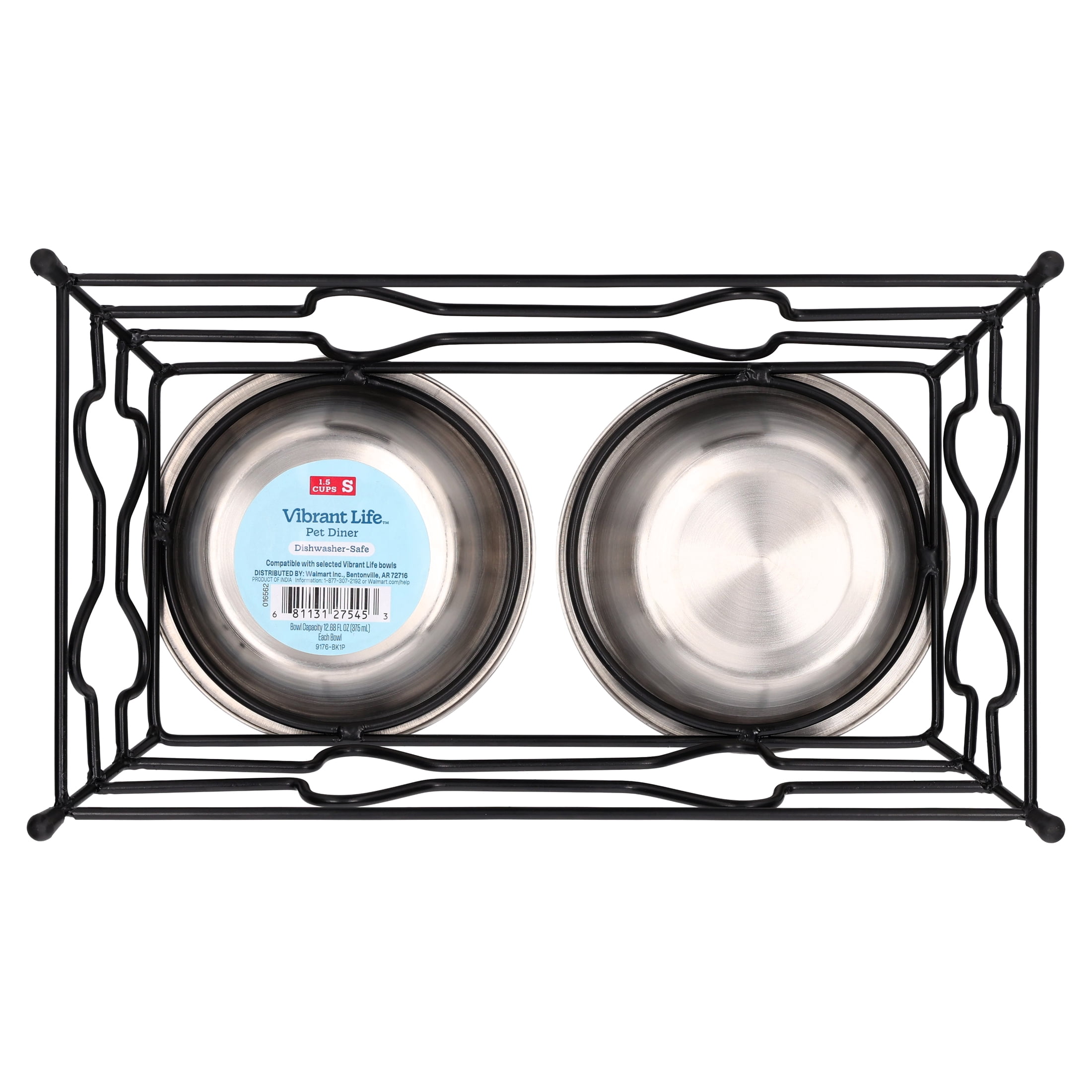 Vibrant Life Small 1.5-Cup Elevated Pet Double Diner, Silver