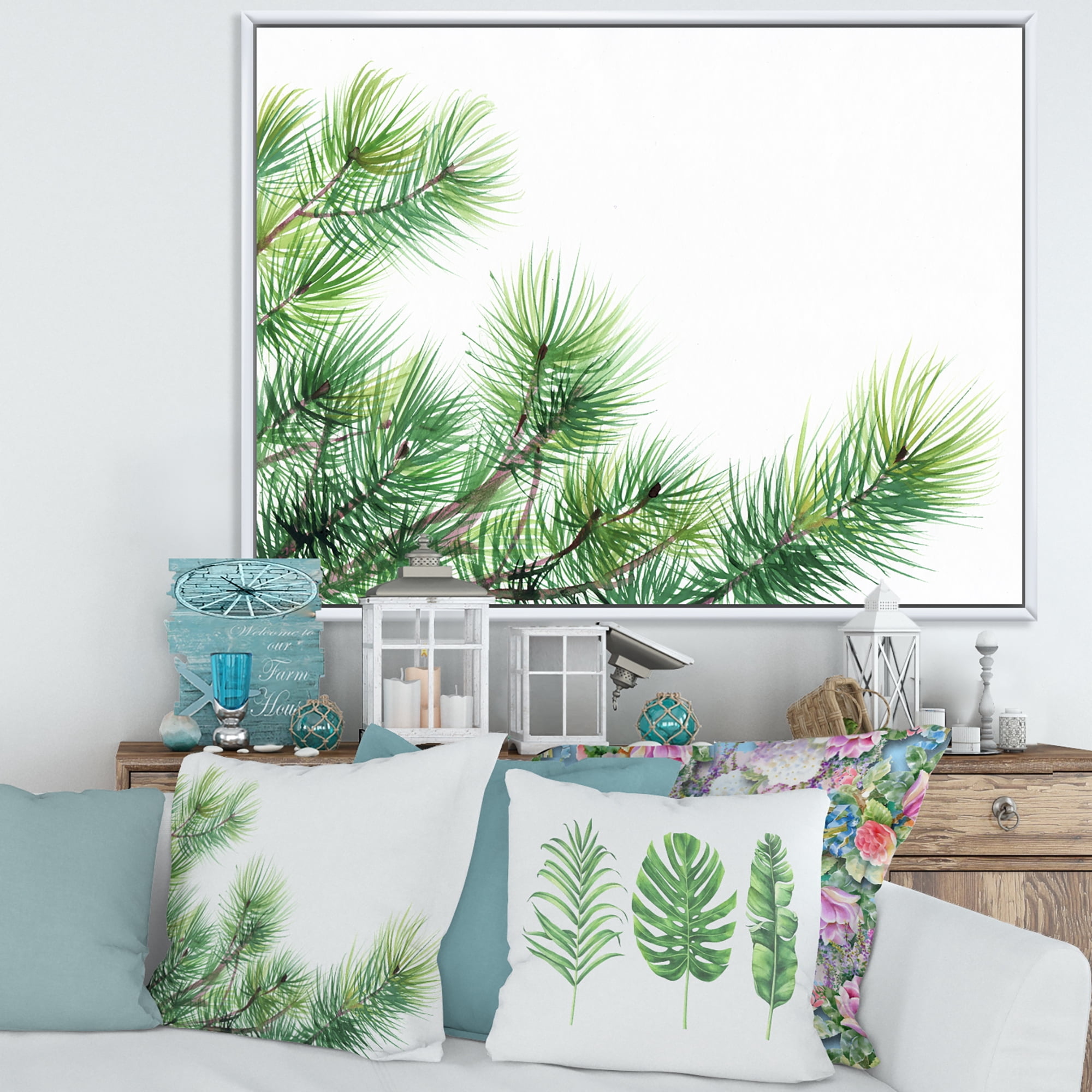 Designart 'Close Up Pine Tree Branches' Traditional Framed Canvas Wall Art Print