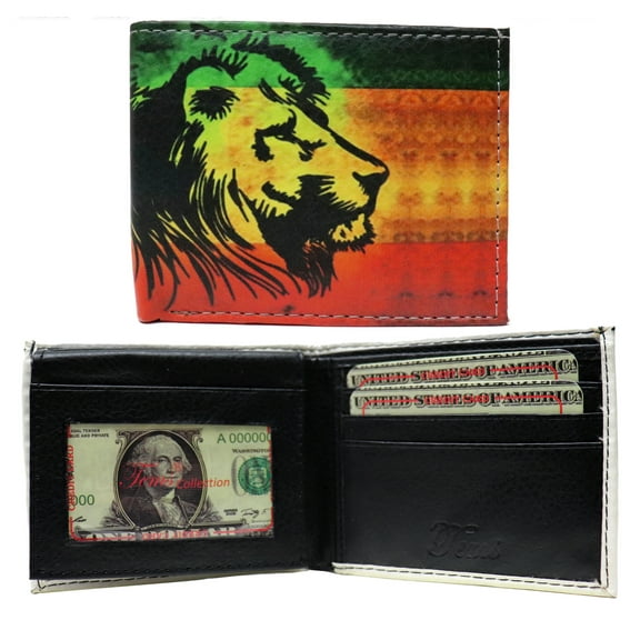 Rasta Lion of Judah LOJ Reggae Leather Bi-Fold Bifold Wallet