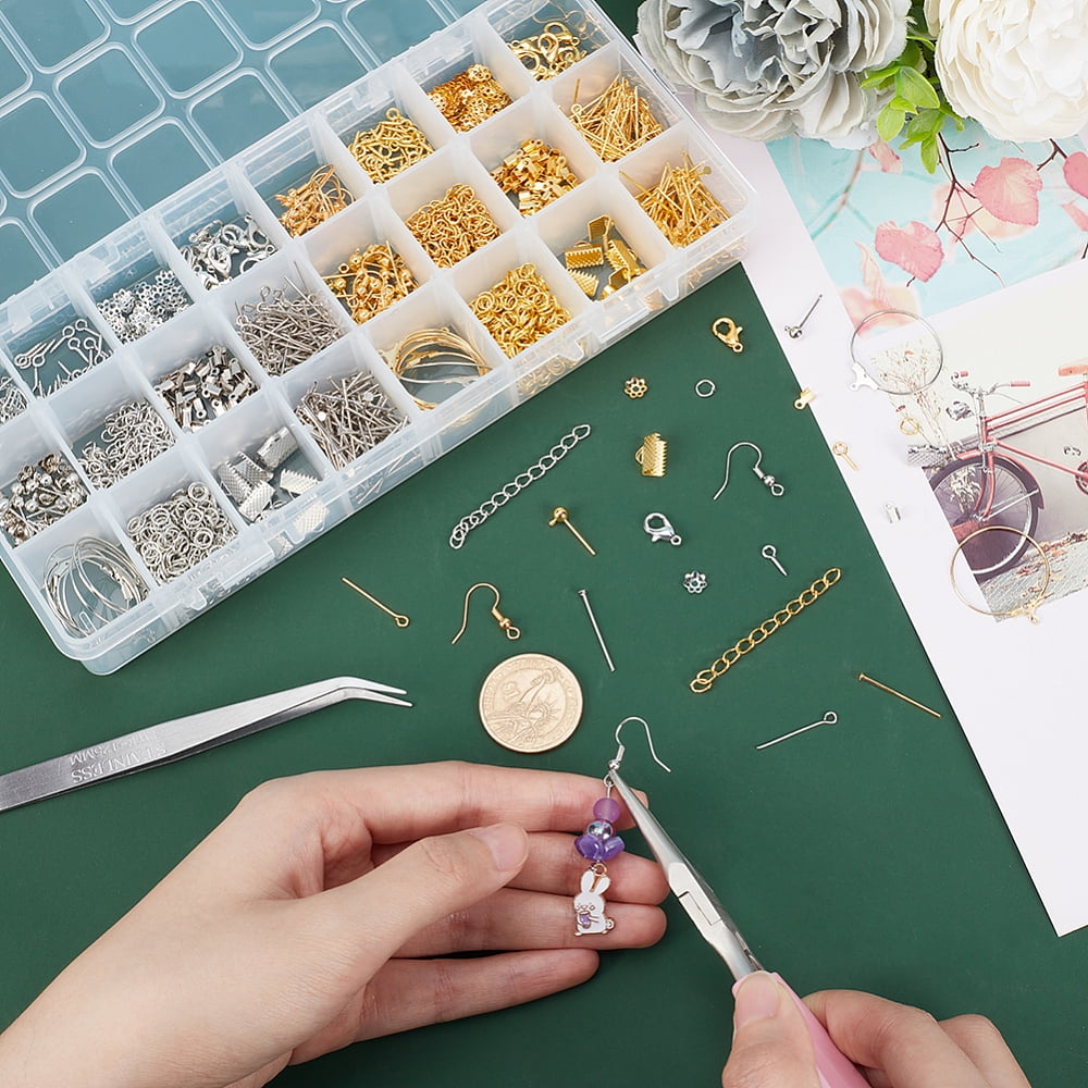DIY Earring Making with Metal Earring Hook Lobster Claw Clasp Jump Ring Bead Cap Ribbon End Cord End Head Pin and Findings Mixed Color 21.8x11x3cm DIY