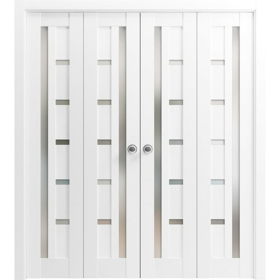 Sliding Closet Double Bi-fold Doors | Quadro 4088 White Silk with Frosted Glass