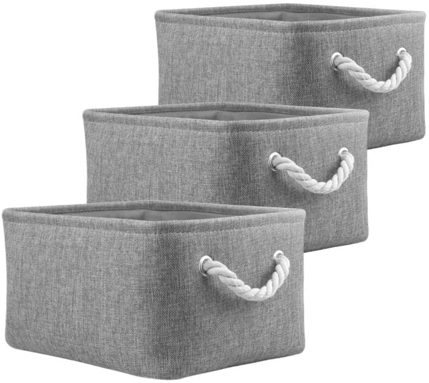 Foldable Storage Boxes, Fabric Storage Baskets For Books/Dvds/Toys/School/Home/Closet/Office, Pack Of 3 (Grey, Small)
