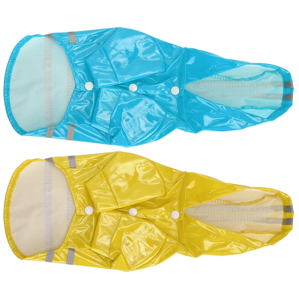 2 Uds Impermeable Para Perros Abrigo Impermeable Con Capucha Ropa Impermeable Con Rayas Reflectantes De Seguridad Amarillo Azul Amarillo Azul M