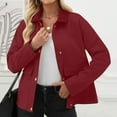 thumbnail image 4 of Htigea Fall Jackets for Women Lightweight Button Down Short Coats Solid Color Lapel Long Sleeve Jacket with Pockets Wine L, 4 of 8