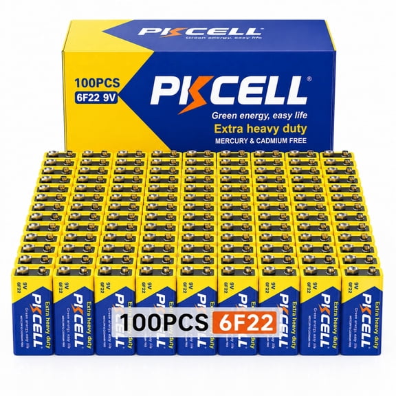 PKCELL 9V Battery, Long Lasting 9 Volt Batteries, 100PCS Smoke Detector Battery