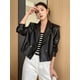 thumbnail image 4 of Chaqueta corta de piel auténtica negra para mujer, diseño de hombreras, tendencia 2024, abrigo de piel de oveja auténtica informal y sencillo de alta gama, 4 of 5