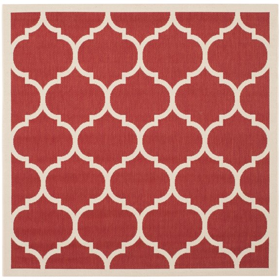 Safavieh Courtyard Alyssa Geometric Indoor/Outdoor Area Rug, Red/Bone, 6'7" x 6'7" Square