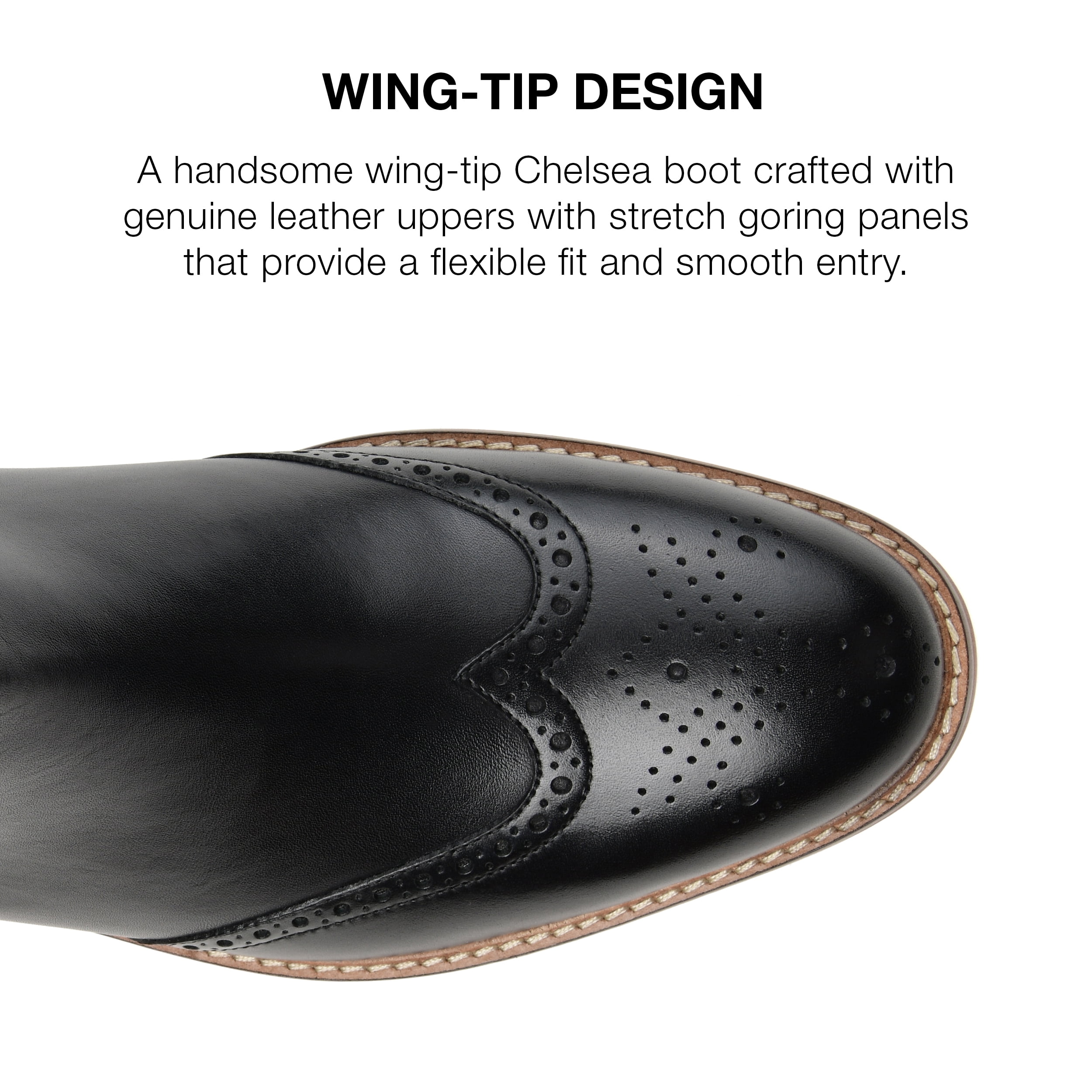 Thomas & Vine Watson Men´s Wingtip Chelsea Boot 10 Black Leather Comfort Pull on 7c1b76d5-4c09-414c-9a78-  main image 3