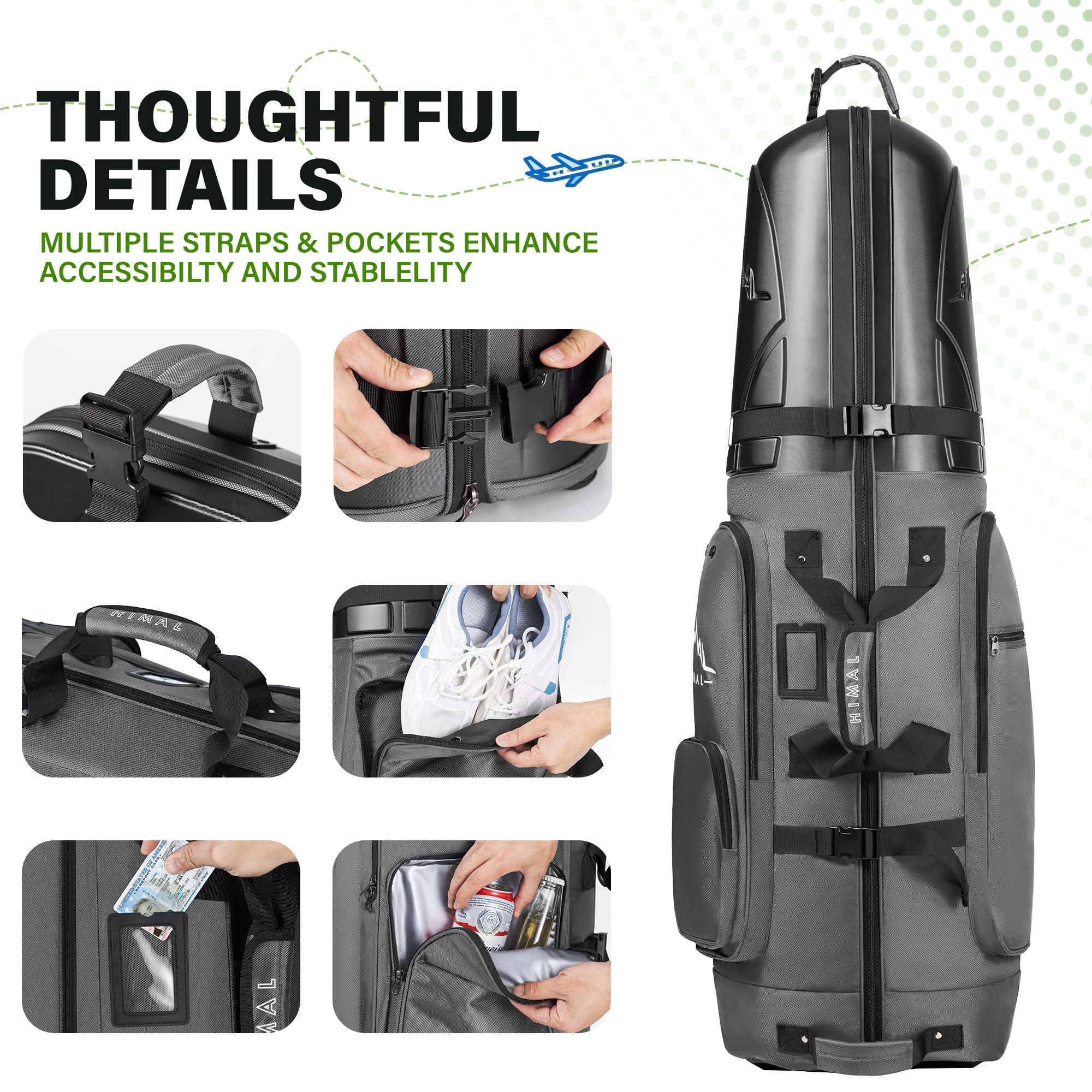 Golf Travel Bag With Hard Case Top  1680d Heavy Duty Oxford Club Bags For Airlines Wheels Easy To Maneuver