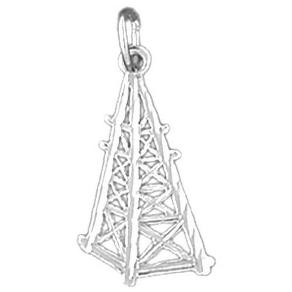 18K White Gold Oil Well, Oil Rig Pendant - 23 mm