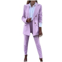 Scyoekwg Women Blazer Outfit Business Office Work 2 Piece Sets Long Sleeve Coat Suit Pants 2 Two Piece Set Fashion Matching Outfits Suit (Pink,XL)