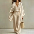 thumbnail image 3 of WULMLEO Womens 3 Piece Sets Linen Fall V Neck Tank Tops Wide Long Sleeve Cardigan Wide Leg Palazzo Pants Outfits 2026 Casual Lightweight Tracksuit Stretch Suits Khaki S, 3 of 6