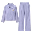 thumbnail image 2 of Amidoa Girls Summer Outfits 2 Piece Homewear Long Sleeve Cute Top and Casual Pants Kids Clothing Sets Purple Size 10, 2 of 8