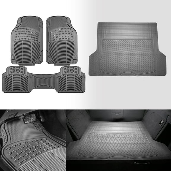 FH Group, 4PC Universal Fit Heavy Duty Gray Floor Mats & Gray Cargo Mat Combo for Auto, Car, SUV, Truck