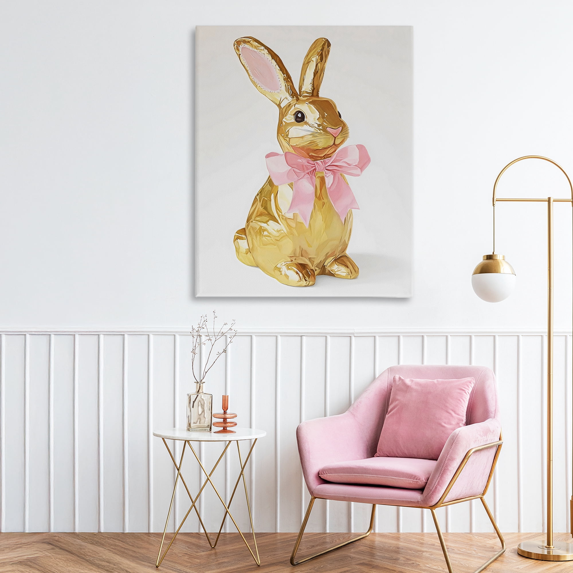 Stupell Industries Golden Easter Bunny with Ribbon Canvas Wall Art, design by The Prints Vibe