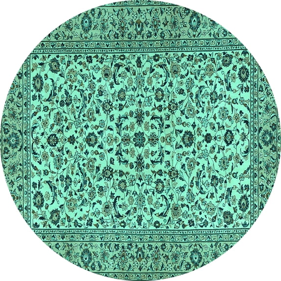 Ahgly Company Machine Washable Indoor Round Persian Turquoise Blue Traditional Area Rugs, 5' Round