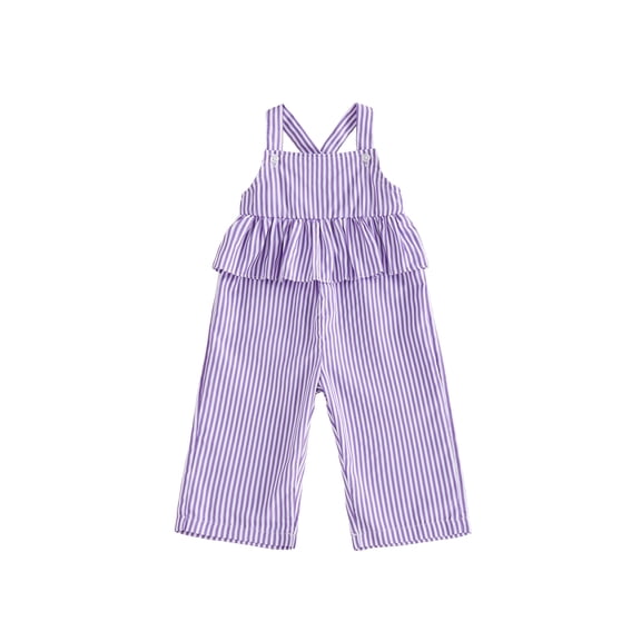 BemeyourBBs Toddler Baby Girls Striped Overall Romper Cute Infant Baby Girl Summer Clothes Stripe Print Sleeveless Ruffled Wide Legs Long Pants One Piece Jumpsuit