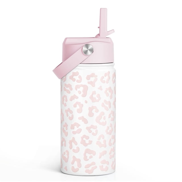 Botella SANDJEST Kids de 355 ml con aislamiento de paja con estampado de leopardo