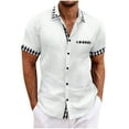 thumbnail image 2 of CLOISE Mens Button down Shirts Short Sleeve Big and Tall Tops with Pockets Collared Casual Pullover Linen Solid Color Summer Blouses White, 2 of 7