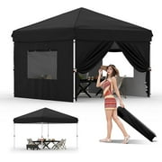10x10FT Instant Pop Up Canopy Tent with 4 Side Walls, Complete Commercial Shelter System for Outdoor Events-Black