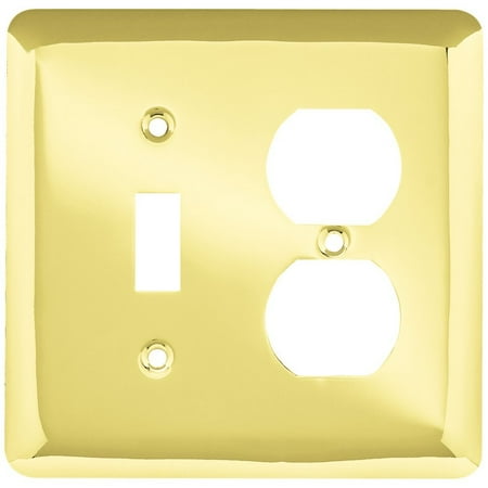 - 64353 Stamped Steel Round Single Toggle Switch/Duplex Outlet Wall Plate / Switch Plate / Cover, Polished Brass, Wall plate By Brainerd Ship from US