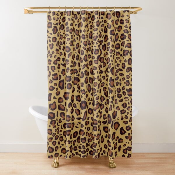 Leopard Print Shower Curtain Brown Bathroom Curtain Wild Safari Animal