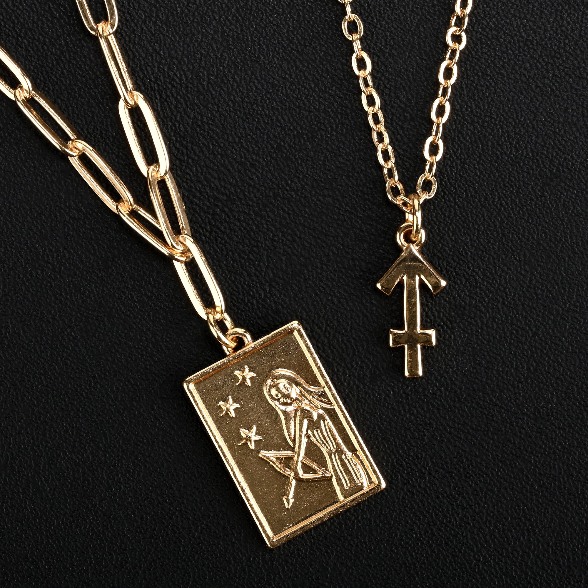 Claire's Girls Teen Gold Zodiac Sagittarius Necklace Set, Lobster Closure, 2-Pack, 38378