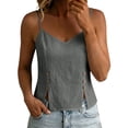thumbnail image 7 of RQYYD Womens Sleeveless V Neck Spaghetti Strap Tops Casual Side Button Blouses Linen Blend Tee Shirts Clothes, 7 of 7