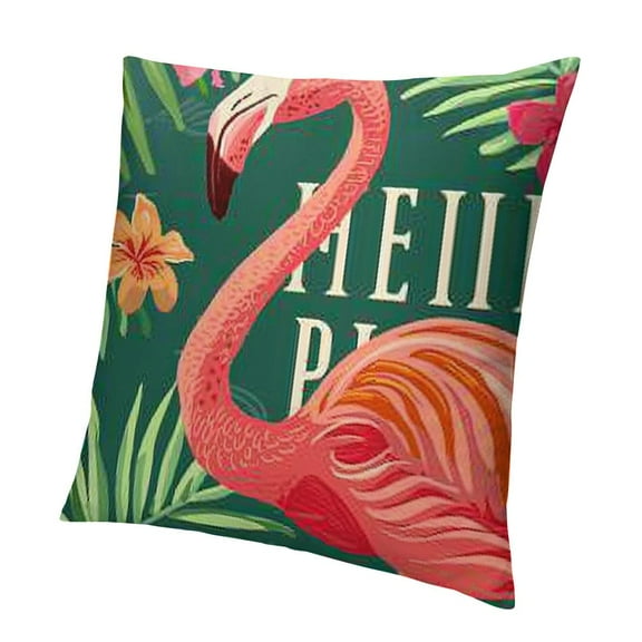 BCIIG   Pink Flamingo with Tropical Plant Throw Pillow Covers Outdoor  Green Background Pillow Cases   Square Hello Summer Pillows Cushion Cover for Home Garden Sofa Couch(Flamingo) 12x12in