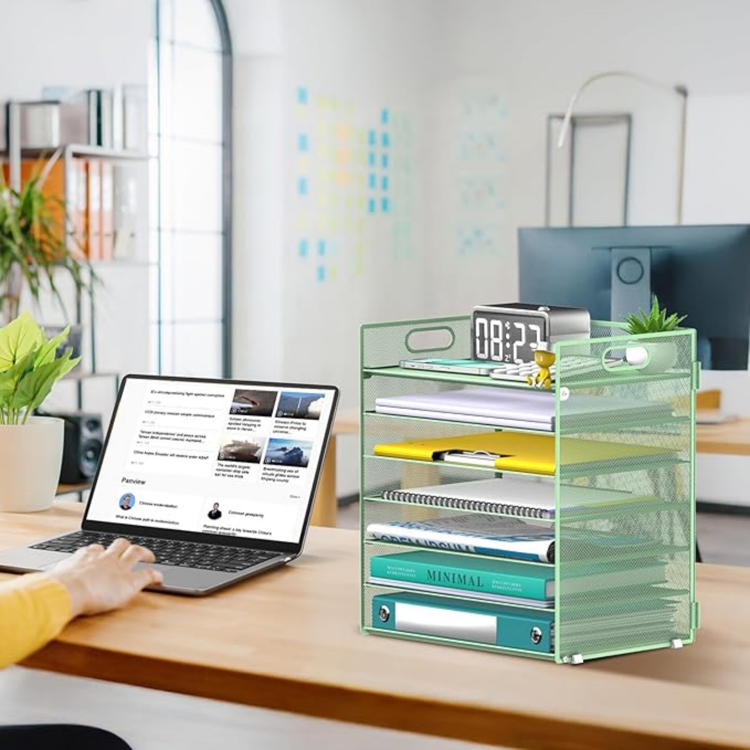 INTIGE 7 Tier Paper Organizer, Mesh Desktop File Holder with Handles for Office