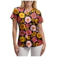 thumbnail image 5 of COMVALUE Scrub Tops Women Short Sleeve Plus Size V Neck Fun Printed Scrubs Top Medical Nursing Uniforms with Pockets (Black, XL), 5 of 7