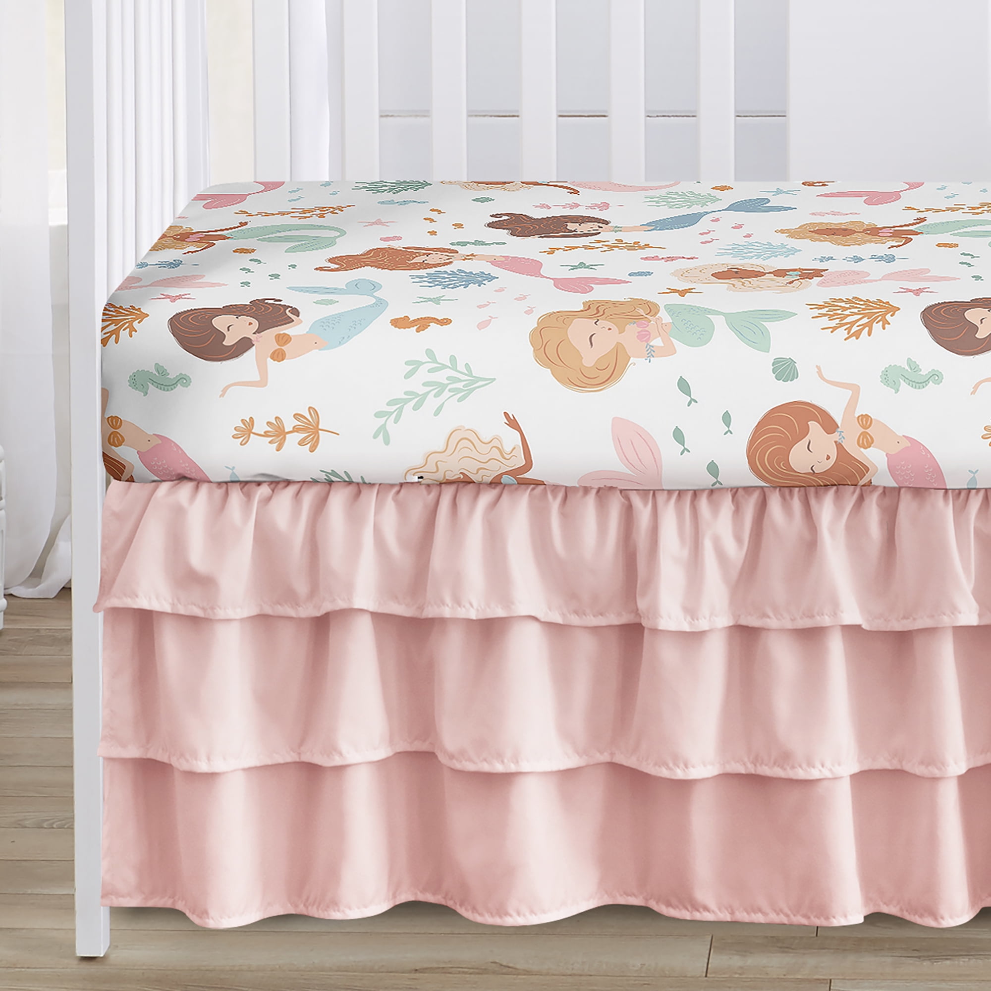 Sweet Jojo Designs Mermaids Pink Blue Orange 4 Piece Crib Bedding Set