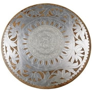22" Silver and Brown Floral Round Decorative Lazy Susan with Silver Inlay by Diva At Home