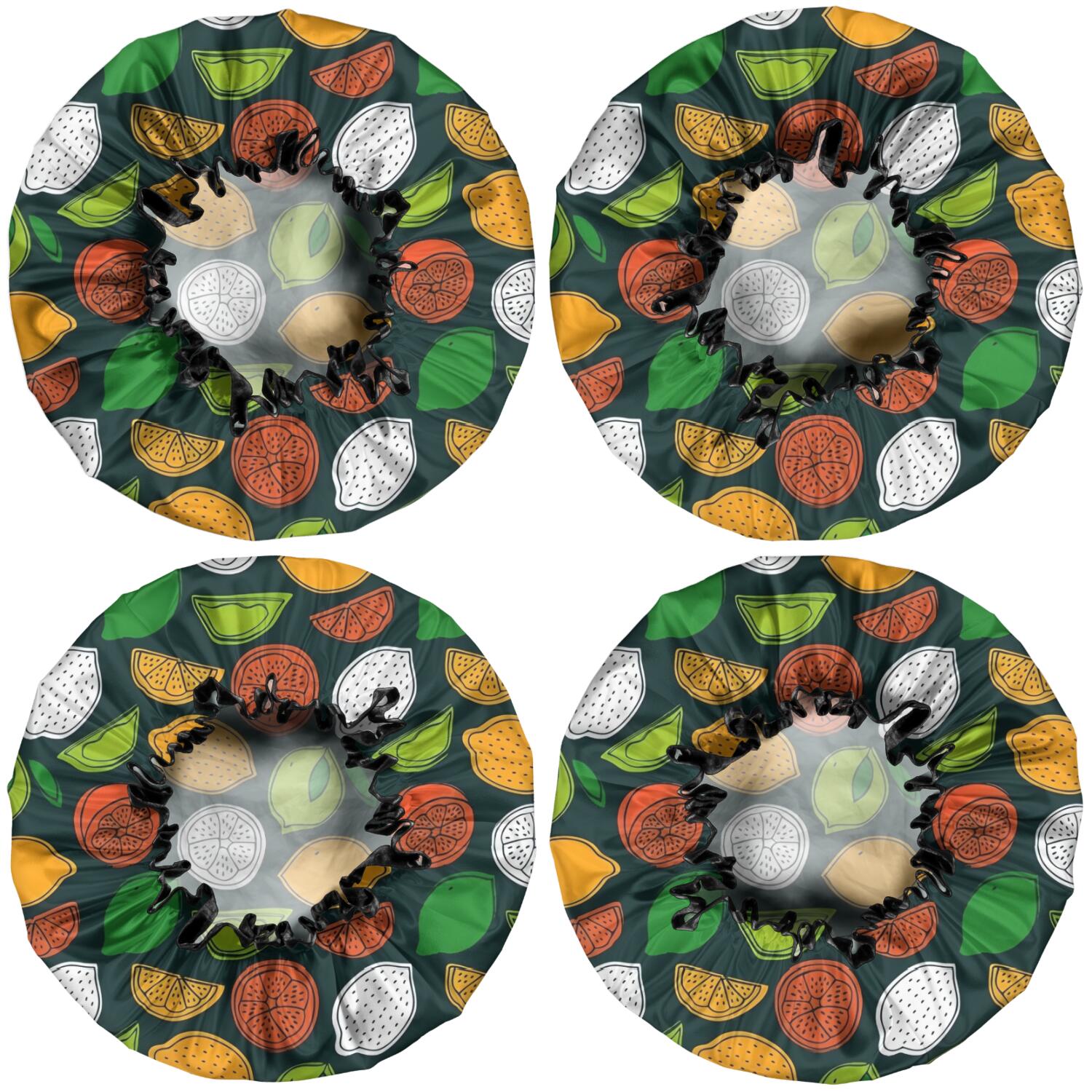 Shower Caps,Lemon Mixed Citrus Fruits DarkGreen Pattern Waterproof Shower Cap for Women 4 Pieces,Double Reusable Hair Cover for Shower PEVA Elastic Stretch Hem