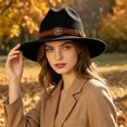 thumbnail image 2 of Western Cowboy Wide Brim Felt Hat, Unisex Vintage Star Band Fedora Hat Four Season Fashion Party Daily Outdoor Cowgirl Cowboy Hat(Black), 2 of 5