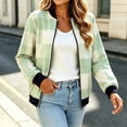 thumbnail image 2 of Women's Plaid Bomber Jacket Zip Up Wool Blend Long Sleeve Warm Fall Winter Coats with Pockets, Ribbed Details (M, Green), 2 of 7