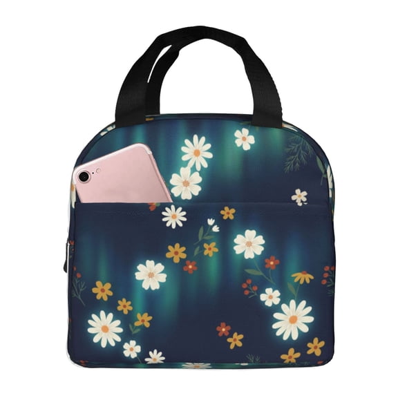 Boho Floral Lunch Bag Colorful Flower Reusable Lunch Box Large Portable Insulated Cooler Tote Bag For Women Men Work Travel Picnic