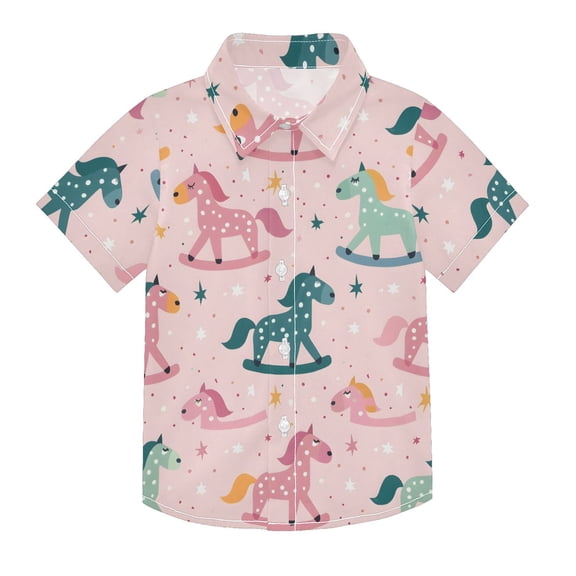 Dailycode Small Short Sleeve Button Down Shirts Colorful Rocking-horse Casual Shirt 3-10 Years